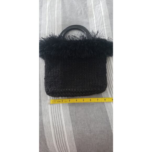 One of a Kind Black‎ Knit Fur Trim Purse Top Handle Novelty Bag Unique Handbag - Picture 4 of 4